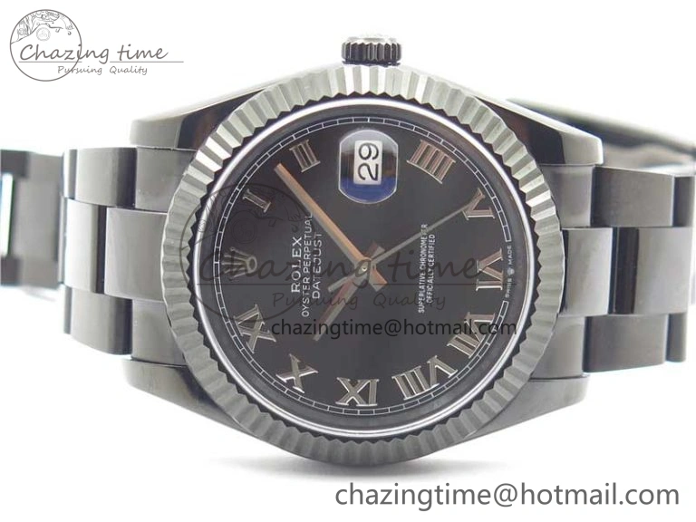 DateJust 41 All Black PVD VRF Best Edition Black Dial Roman Markers on PVD Oyster Bracelet A3235