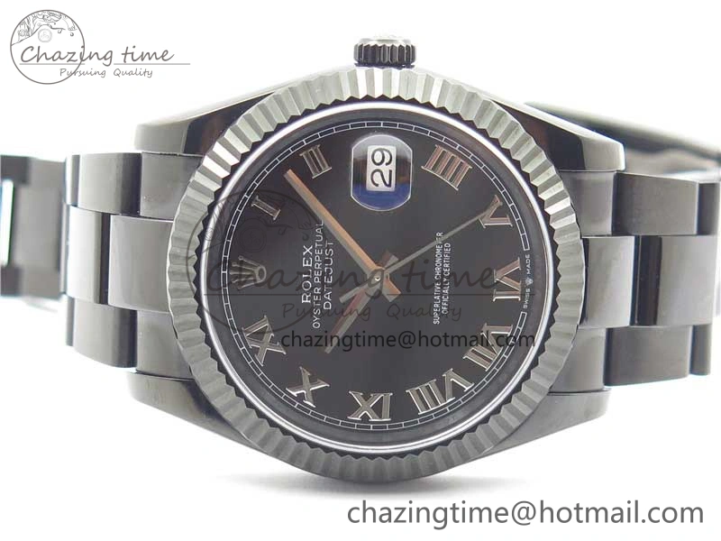 DateJust 41 All Black PVD VRF Best Edition Black Dial Roman Markers on PVD Oyster Bracelet A3235