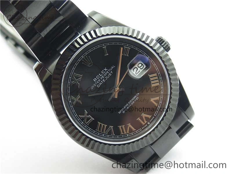 DateJust 41 All Black PVD VRF Best Edition Black Dial Roman Markers on PVD Oyster Bracelet A3235