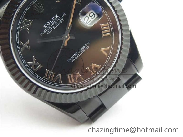 DateJust 41 All Black PVD VRF Best Edition Black Dial Roman Markers on PVD Oyster Bracelet A3235
