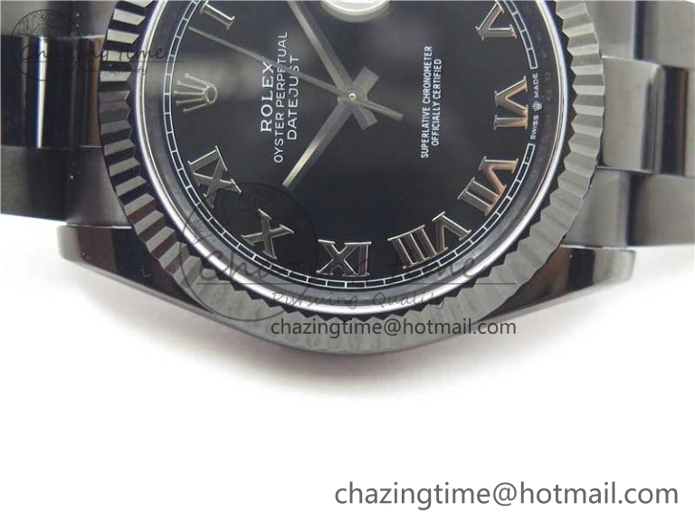 DateJust 41 All Black PVD VRF Best Edition Black Dial Roman Markers on PVD Oyster Bracelet A3235