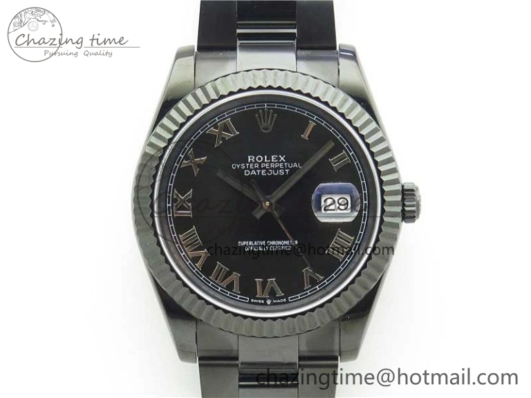 DateJust 41 All Black PVD VRF Best Edition Black Dial Roman Markers on PVD Oyster Bracelet A3235