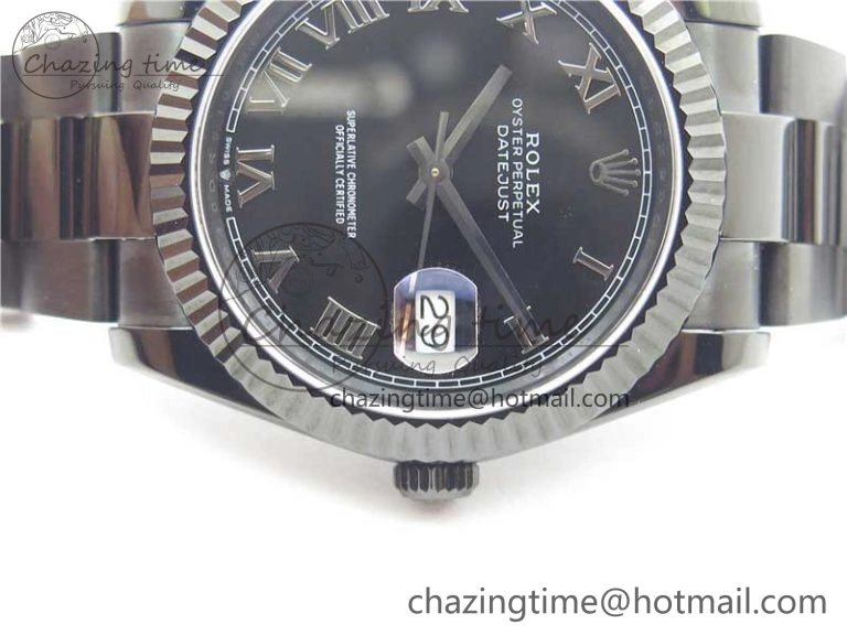 DateJust 41 All Black PVD VRF Best Edition Black Dial Roman Markers on PVD Oyster Bracelet A3235
