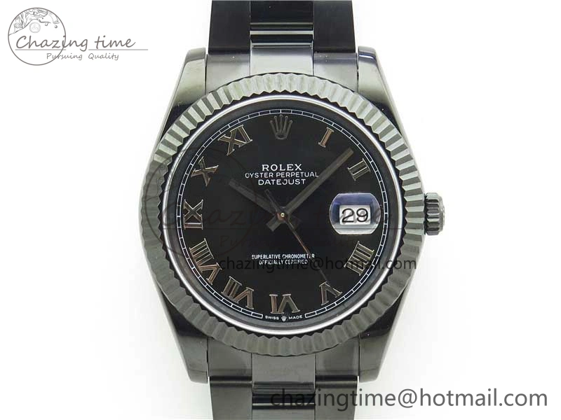 DateJust 41 All Black PVD VRF Best Edition Black Dial Roman Markers on PVD Oyster Bracelet A3235