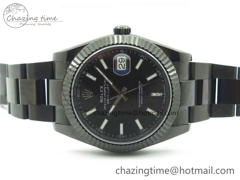 DateJust 41 All Black PVD VRF Best Edition Black Dial Stick Markers on PVD Oyster Bracelet A3235