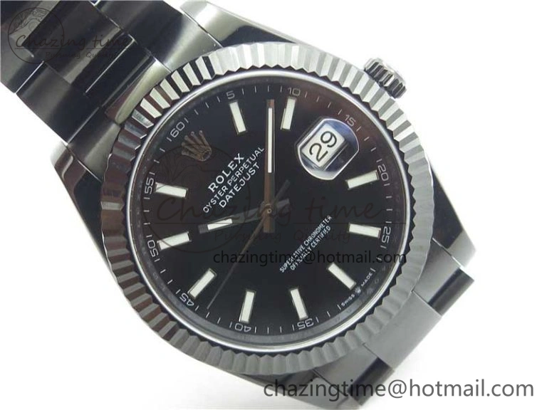 DateJust 41 All Black PVD VRF Best Edition Black Dial Stick Markers on PVD Oyster Bracelet A3235