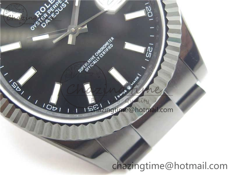 DateJust 41 All Black PVD VRF Best Edition Black Dial Stick Markers on PVD Oyster Bracelet A3235