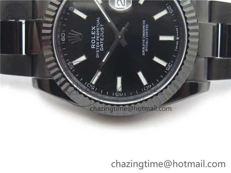 DateJust 41 All Black PVD VRF Best Edition Black Dial Stick Markers on PVD Oyster Bracelet A3235