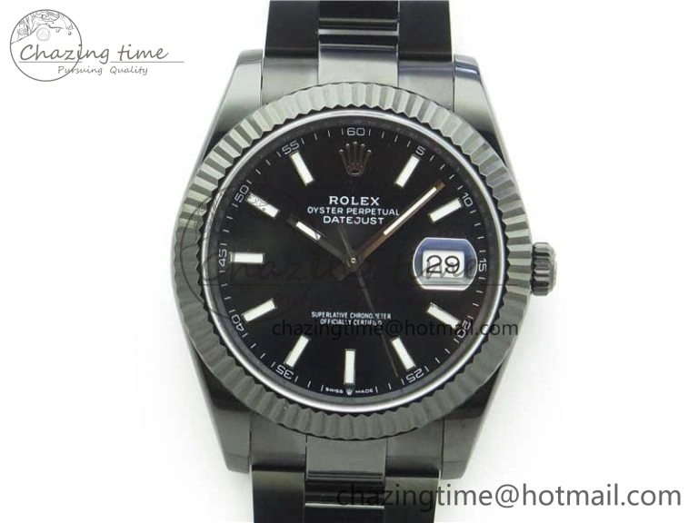 DateJust 41 All Black PVD VRF Best Edition Black Dial Stick Markers on PVD Oyster Bracelet A3235