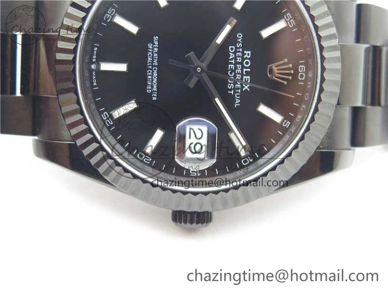 DateJust 41 All Black PVD VRF Best Edition Black Dial Stick Markers on PVD Oyster Bracelet A3235