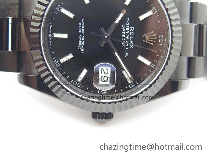 DateJust 41 All Black PVD VRF Best Edition Black Dial Stick Markers on PVD Oyster Bracelet A3235