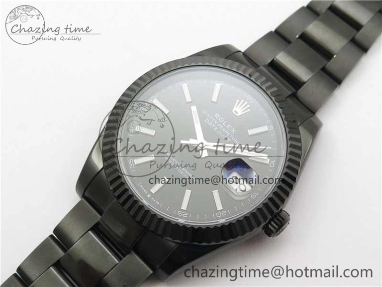 DateJust 41 All Black PVD VRF Best Edition Black Dial Stick Markers on PVD Oyster Bracelet A3235