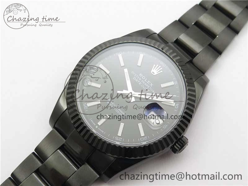 DateJust 41 All Black PVD VRF Best Edition Black Dial Stick Markers on PVD Oyster Bracelet A3235