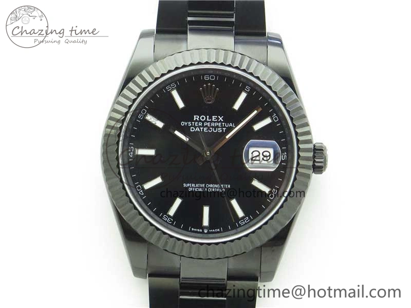 DateJust 41 All Black PVD VRF Best Edition Black Dial Stick Markers on PVD Oyster Bracelet A3235