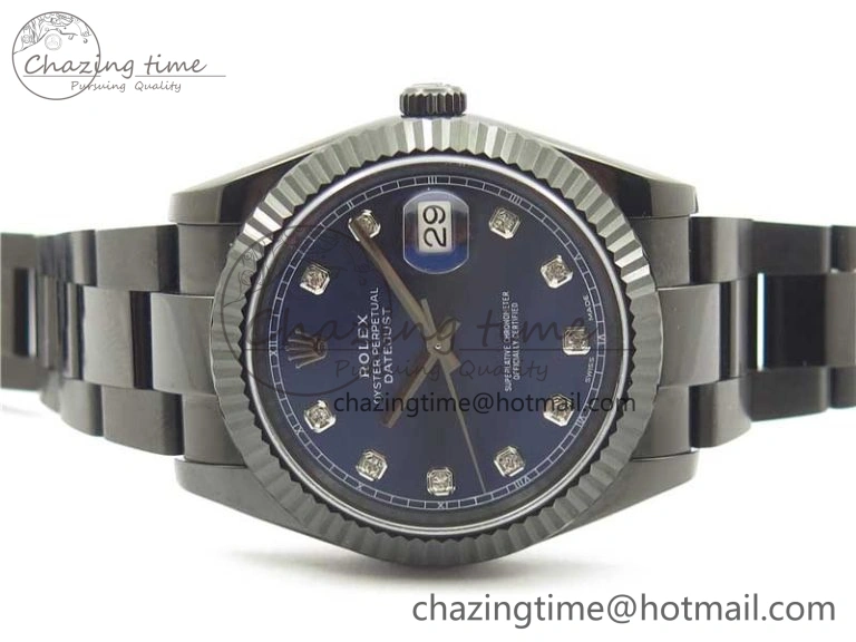 DateJust 41 All Black PVD VRF Best Edition Blue Dial Diamonds Markers on PVD Oyster Bracelet A3235