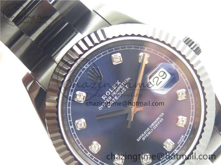 DateJust 41 All Black PVD VRF Best Edition Blue Dial Diamonds Markers on PVD Oyster Bracelet A3235