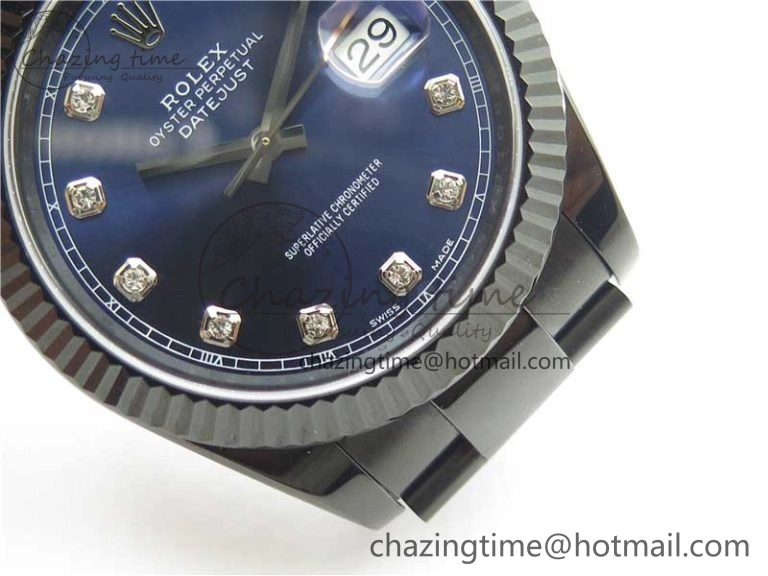 DateJust 41 All Black PVD VRF Best Edition Blue Dial Diamonds Markers on PVD Oyster Bracelet A3235