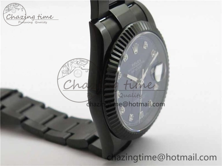 DateJust 41 All Black PVD VRF Best Edition Blue Dial Diamonds Markers on PVD Oyster Bracelet A3235