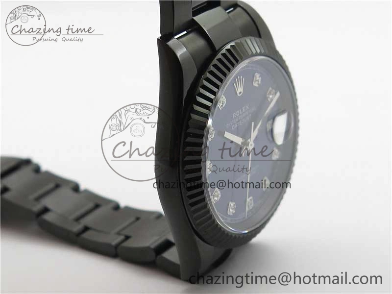DateJust 41 All Black PVD VRF Best Edition Blue Dial Diamonds Markers on PVD Oyster Bracelet A3235