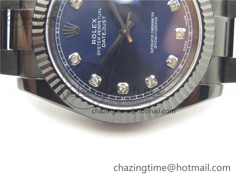 DateJust 41 All Black PVD VRF Best Edition Blue Dial Diamonds Markers on PVD Oyster Bracelet A3235