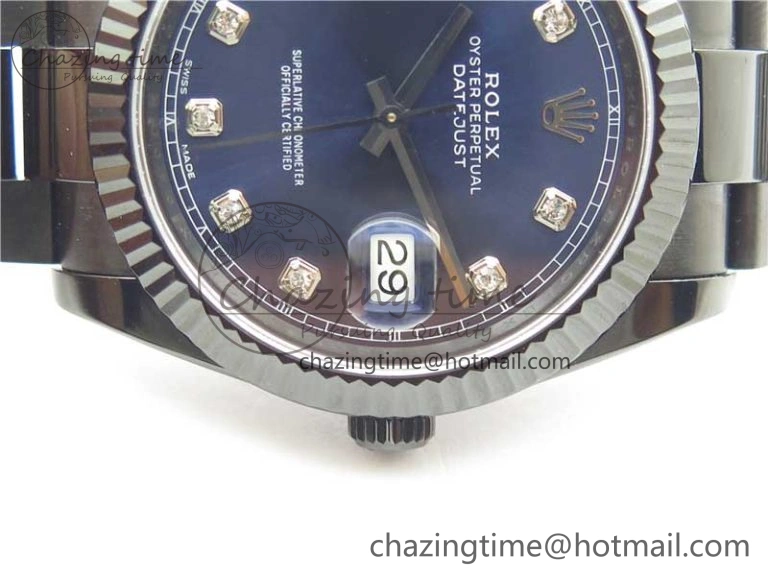 DateJust 41 All Black PVD VRF Best Edition Blue Dial Diamonds Markers on PVD Oyster Bracelet A3235