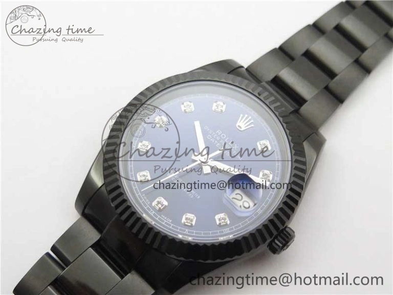 DateJust 41 All Black PVD VRF Best Edition Blue Dial Diamonds Markers on PVD Oyster Bracelet A3235