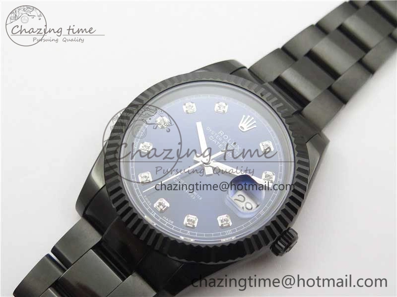DateJust 41 All Black PVD VRF Best Edition Blue Dial Diamonds Markers on PVD Oyster Bracelet A3235