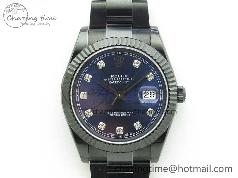 DateJust 41 All Black PVD VRF Best Edition Blue Dial Diamonds Markers on PVD Oyster Bracelet A3235