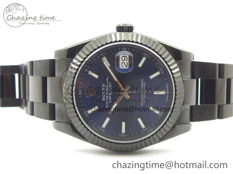 DateJust 41 All Black PVD VRF Best Edition Blue Dial Stick Markers on PVD Oyster Bracelet A3235