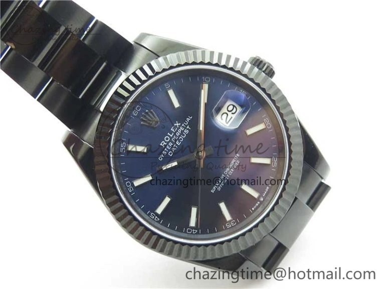 DateJust 41 All Black PVD VRF Best Edition Blue Dial Stick Markers on PVD Oyster Bracelet A3235