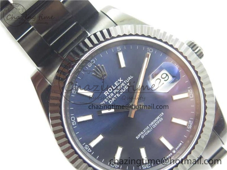 DateJust 41 All Black PVD VRF Best Edition Blue Dial Stick Markers on PVD Oyster Bracelet A3235