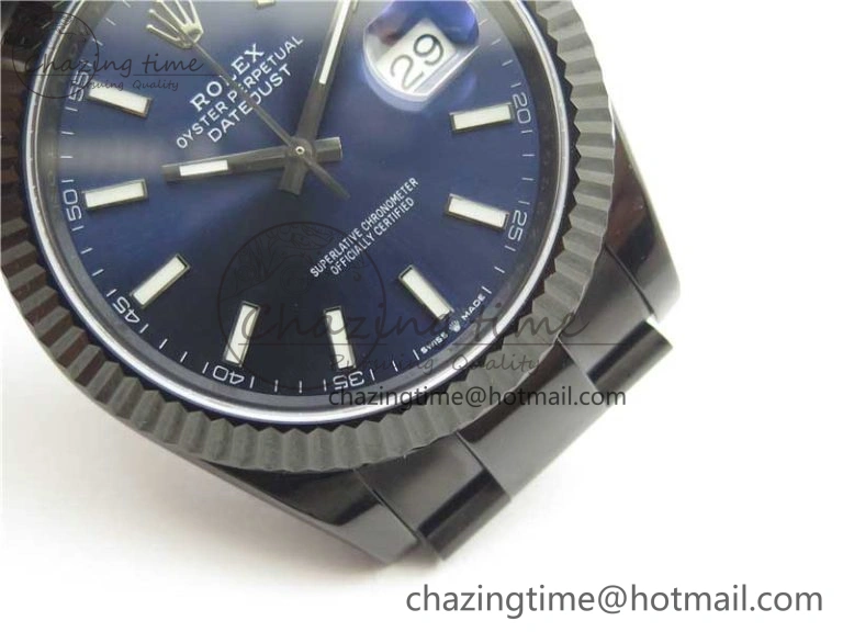 DateJust 41 All Black PVD VRF Best Edition Blue Dial Stick Markers on PVD Oyster Bracelet A3235