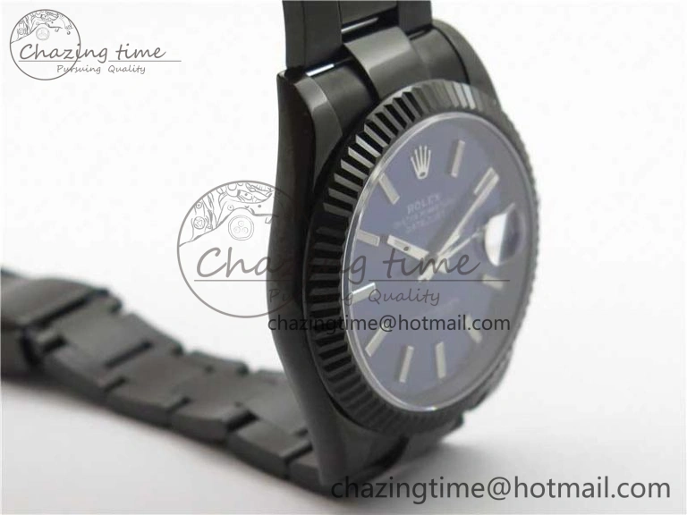DateJust 41 All Black PVD VRF Best Edition Blue Dial Stick Markers on PVD Oyster Bracelet A3235