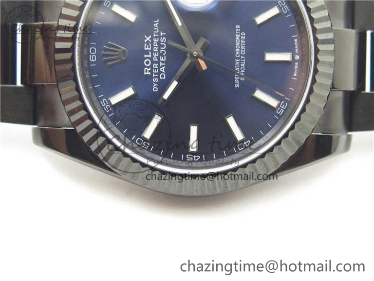 DateJust 41 All Black PVD VRF Best Edition Blue Dial Stick Markers on PVD Oyster Bracelet A3235