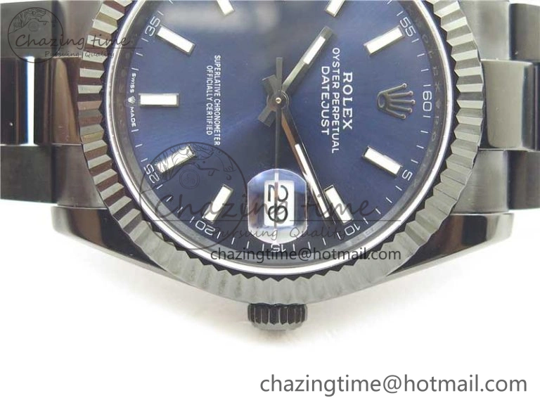 DateJust 41 All Black PVD VRF Best Edition Blue Dial Stick Markers on PVD Oyster Bracelet A3235