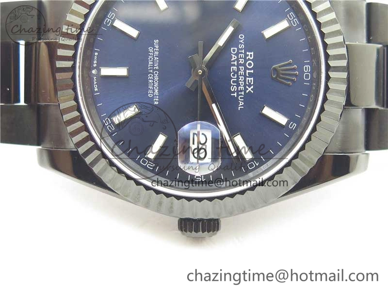 DateJust 41 All Black PVD VRF Best Edition Blue Dial Stick Markers on PVD Oyster Bracelet A3235