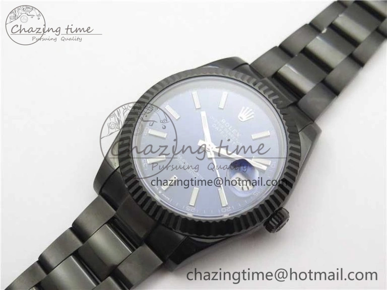 DateJust 41 All Black PVD VRF Best Edition Blue Dial Stick Markers on PVD Oyster Bracelet A3235