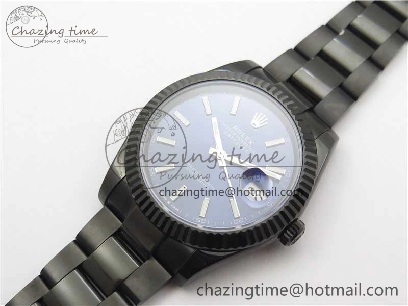 DateJust 41 All Black PVD VRF Best Edition Blue Dial Stick Markers on PVD Oyster Bracelet A3235