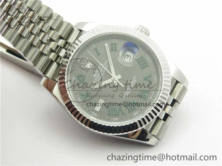 DateJust 41 SS 126333 Fluted Bezel DJF Best Edition 904L Steel Gray Dial Green Roman Markers on Jubilee Bracelet A2826