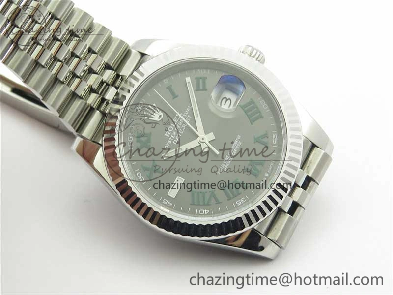 DateJust 41 SS 126333 Fluted Bezel DJF Best Edition 904L Steel Gray Dial Green Roman Markers on Jubilee Bracelet A2826