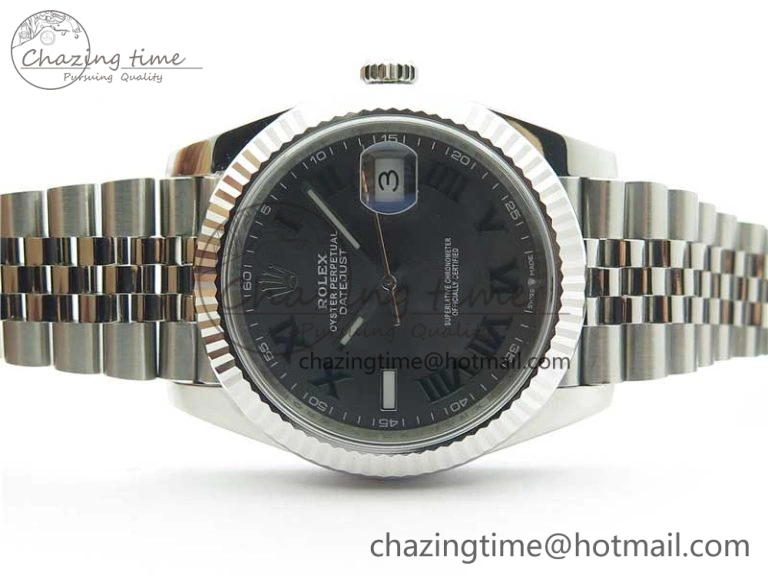 DateJust 41 SS 126333 Fluted Bezel DJF Best Edition 904L Steel Gray Dial Green Roman Markers on Jubilee Bracelet A2826