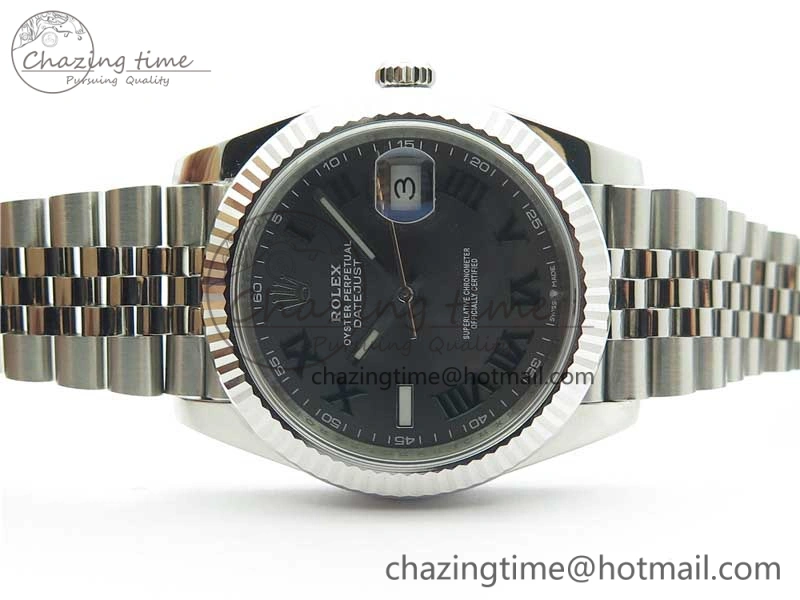 DateJust 41 SS 126333 Fluted Bezel DJF Best Edition 904L Steel Gray Dial Green Roman Markers on Jubilee Bracelet A2826