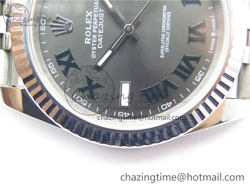 DateJust 41 SS 126333 Fluted Bezel DJF Best Edition 904L Steel Gray Dial Green Roman Markers on Jubilee Bracelet A2826
