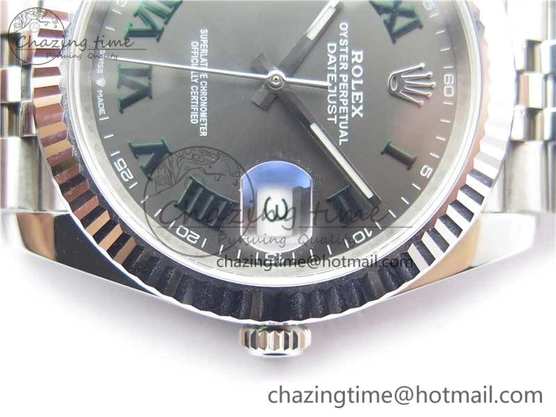 DateJust 41 SS 126333 Fluted Bezel DJF Best Edition 904L Steel Gray Dial Green Roman Markers on Jubilee Bracelet A2826