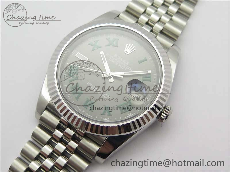 DateJust 41 SS 126333 Fluted Bezel DJF Best Edition 904L Steel Gray Dial Green Roman Markers on Jubilee Bracelet A2826