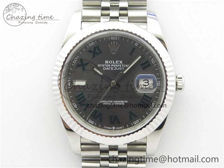 DateJust 41 SS 126333 Fluted Bezel DJF Best Edition 904L Steel Gray Dial Green Roman Markers on Jubilee Bracelet A2826