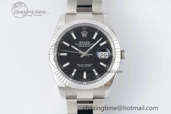 DateJust 41 SS Fluted Bezel KING 1:1 Best Edition 904L Steel Black Dial on Oyster Bracelet VR3235