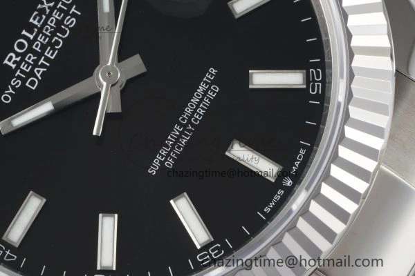 DateJust 41 SS Fluted Bezel KING 1:1 Best Edition 904L Steel Black Dial on Oyster Bracelet VR3235