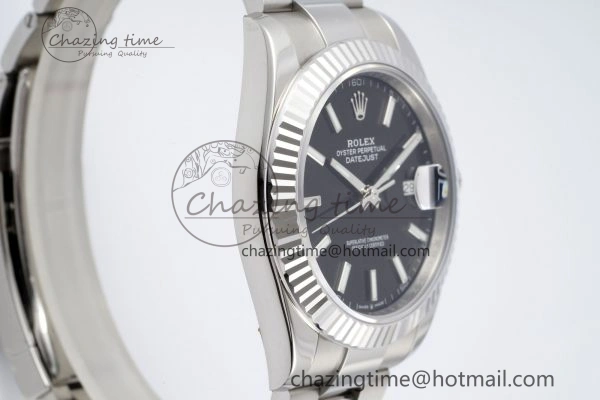 DateJust 41 SS Fluted Bezel KING 1:1 Best Edition 904L Steel Black Dial on Oyster Bracelet VR3235