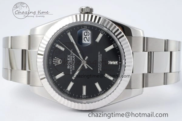 DateJust 41 SS Fluted Bezel KING 1:1 Best Edition 904L Steel Black Dial on Oyster Bracelet VR3235